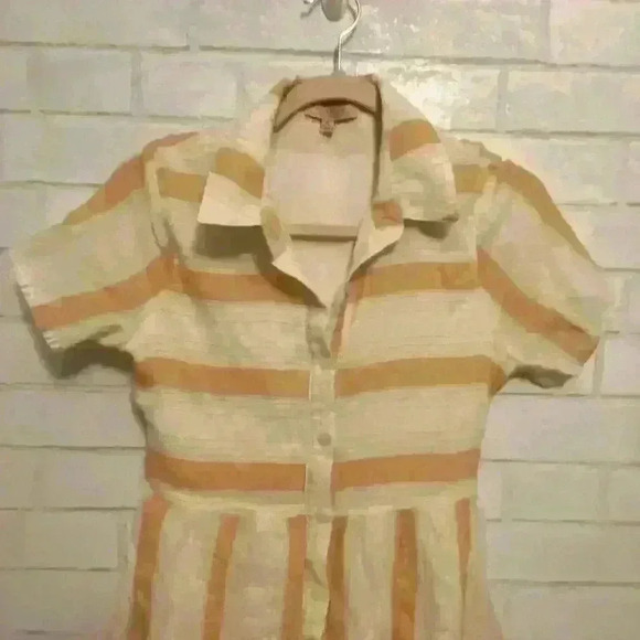 Polagram yellow stripe flare dress with tie size Small - Picture 4 of 4